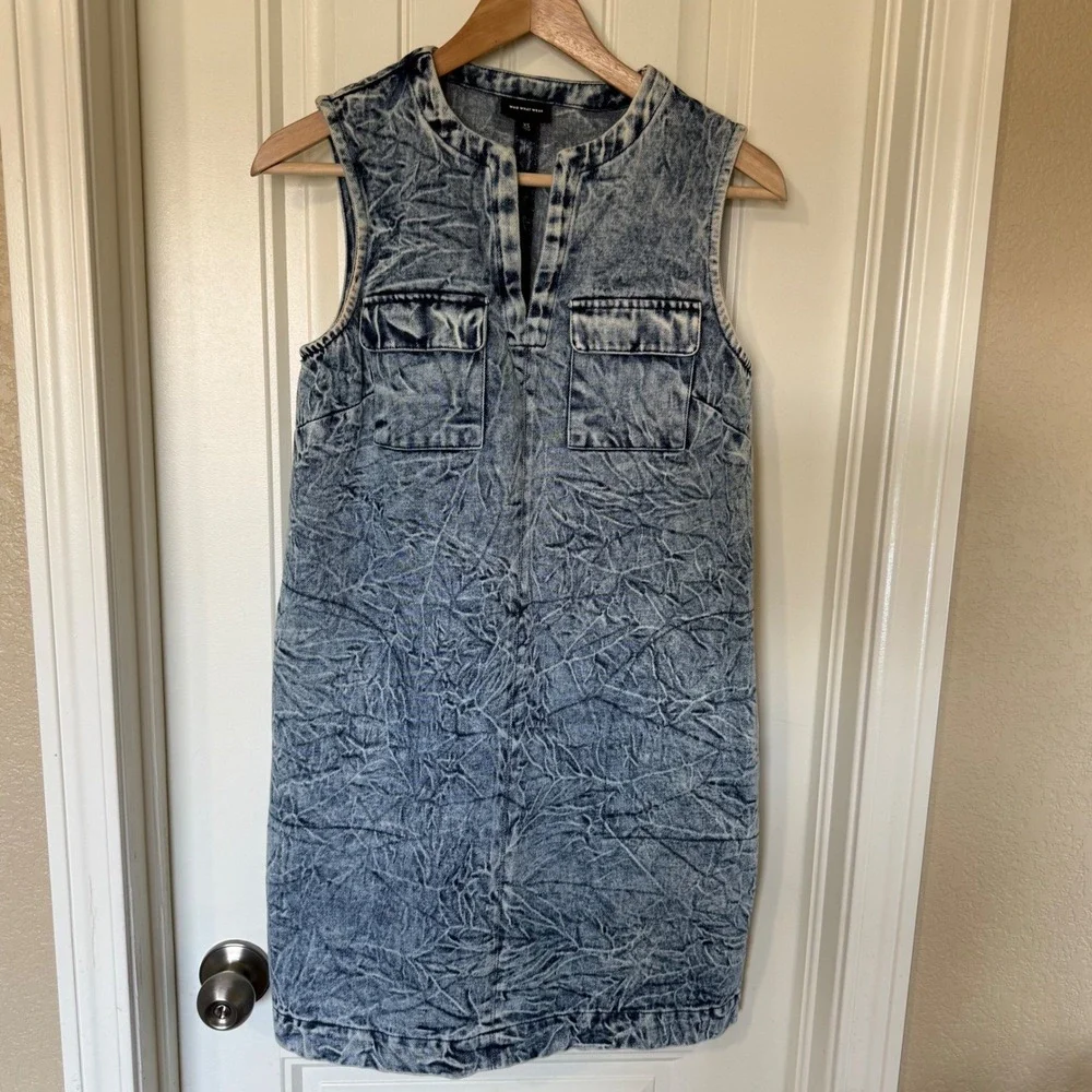 Who‎ What Wear Denim Acid Wash Sleeveless Shirt Dress Pockets Women's XS